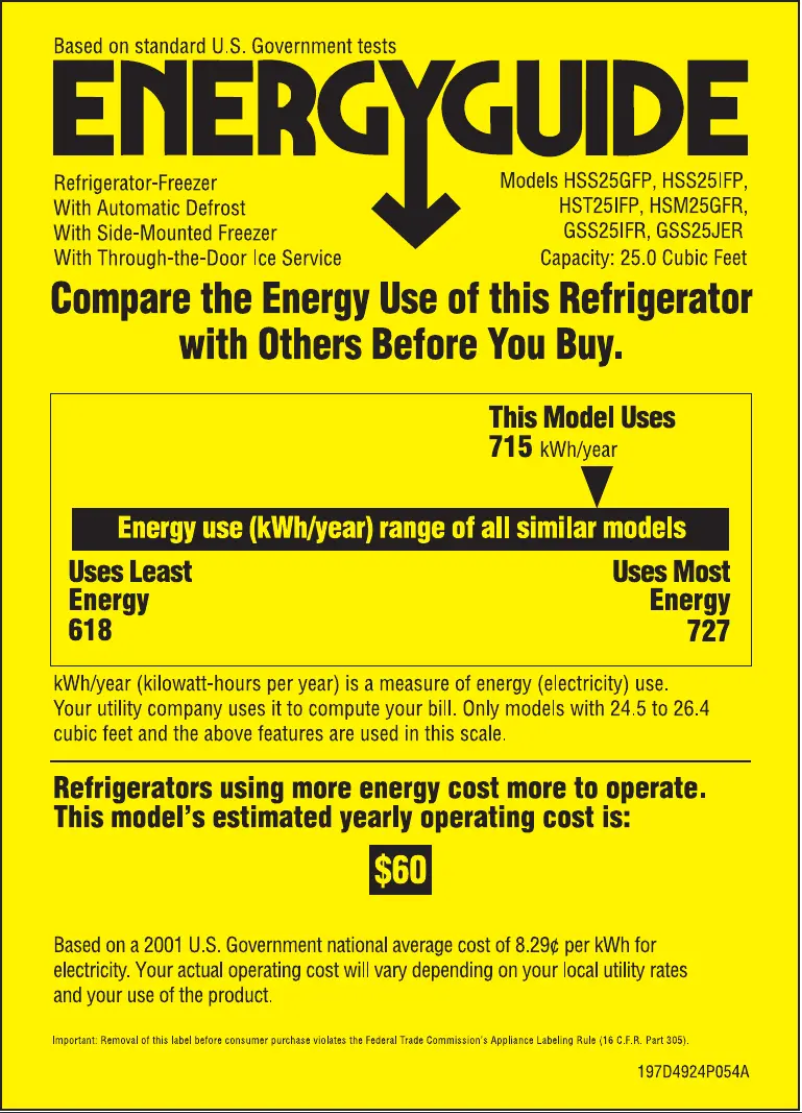 Page 1 de la notice Label énergétique GE GSS25IFRCC