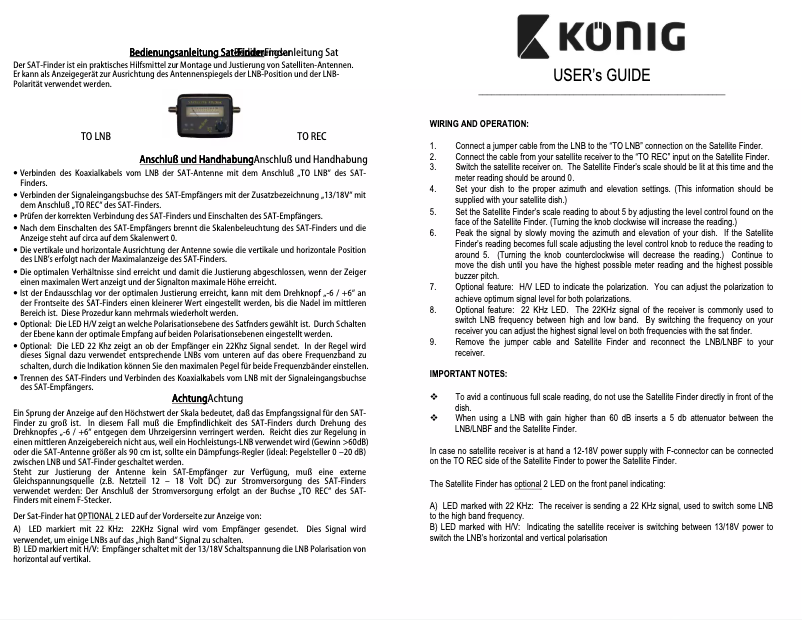 Image de la première page du manuel de l'appareil SATFINDER