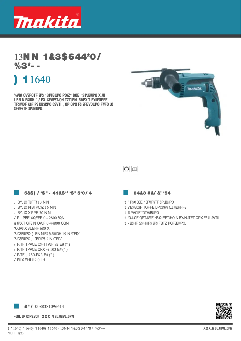 Page n°1 - Fiche technique Makita HP1640