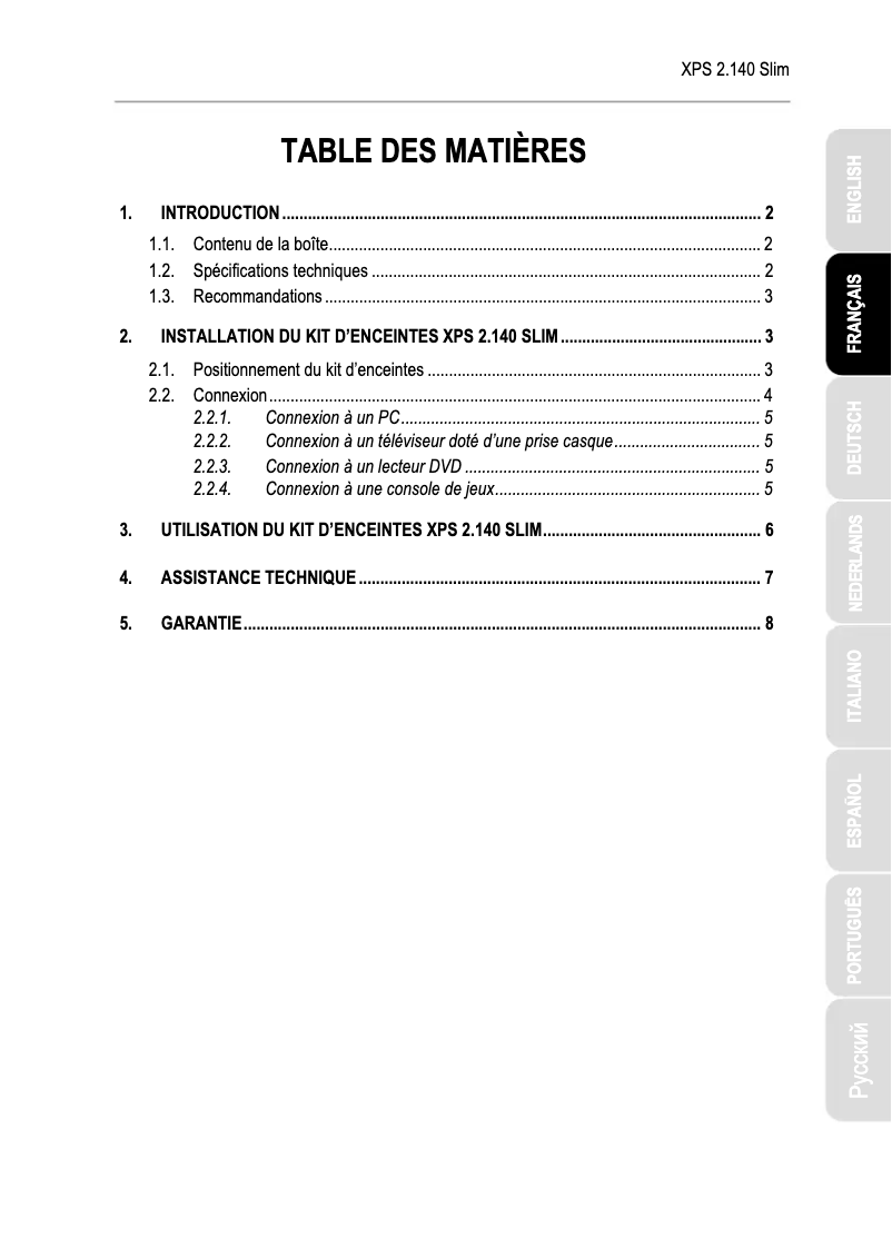 Page n°1 - Manuel utilisateur Hercules XPS 2.1 40 Slim