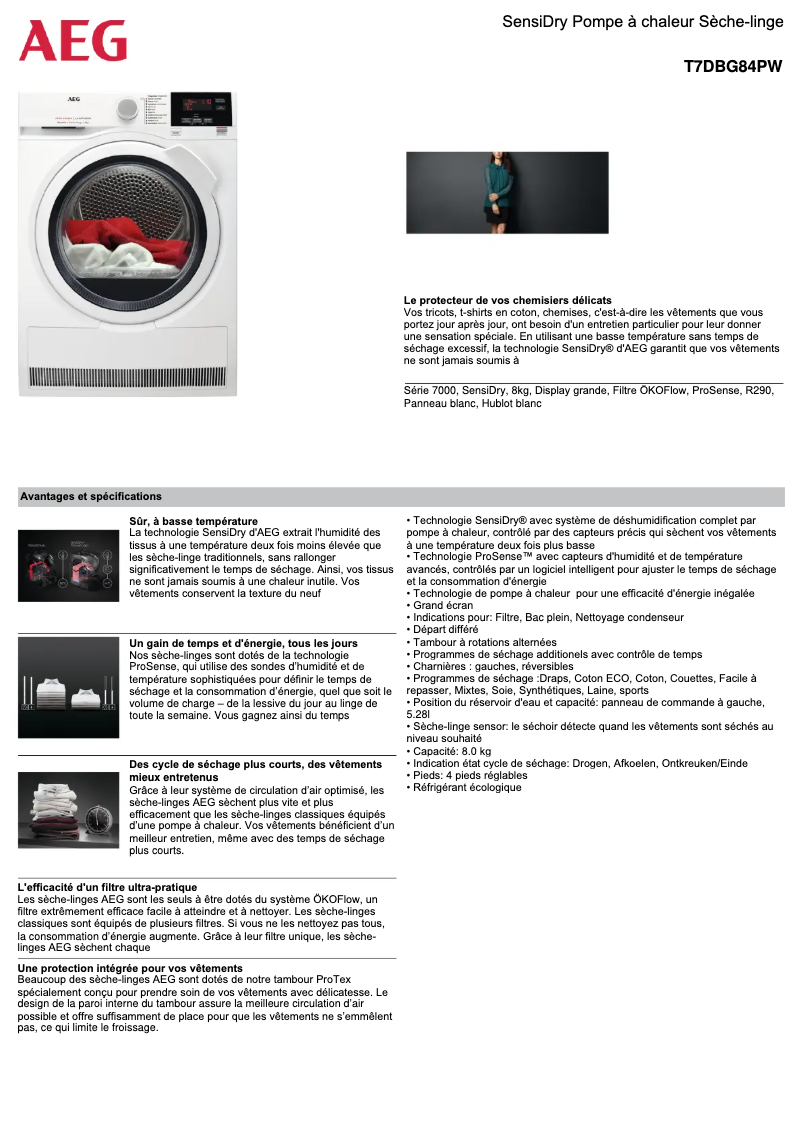 Page n°1 - Fiche technique AEG T7DBG84PW