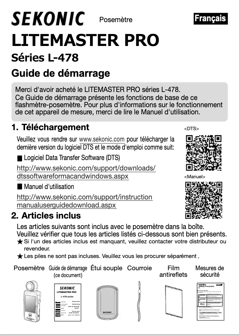 Page n°1 - Guide d'installation Sekonic LiteMaster Pro L-478D