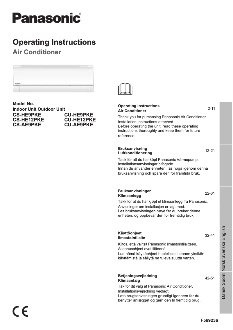 Page n°1 - Manuel utilisateur Panasonic CS-HE9PKE
