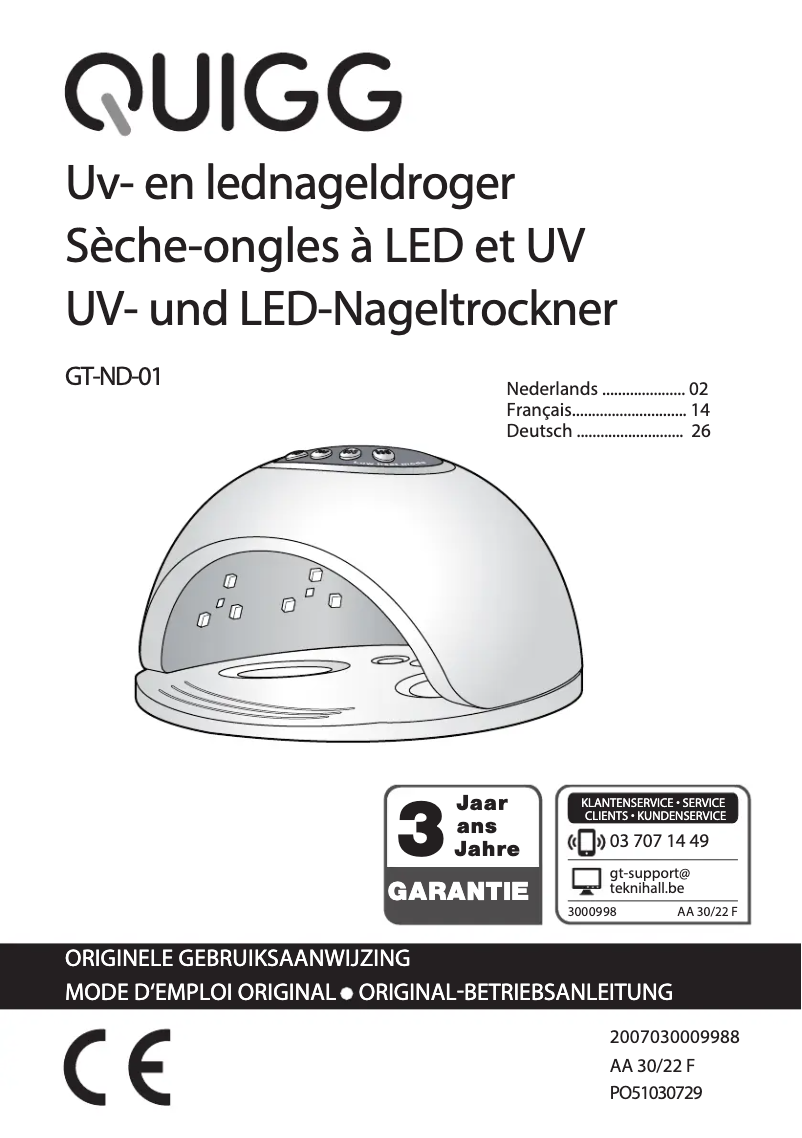 Page 1 de la notice Manuel utilisateur Quigg GT-ND-01