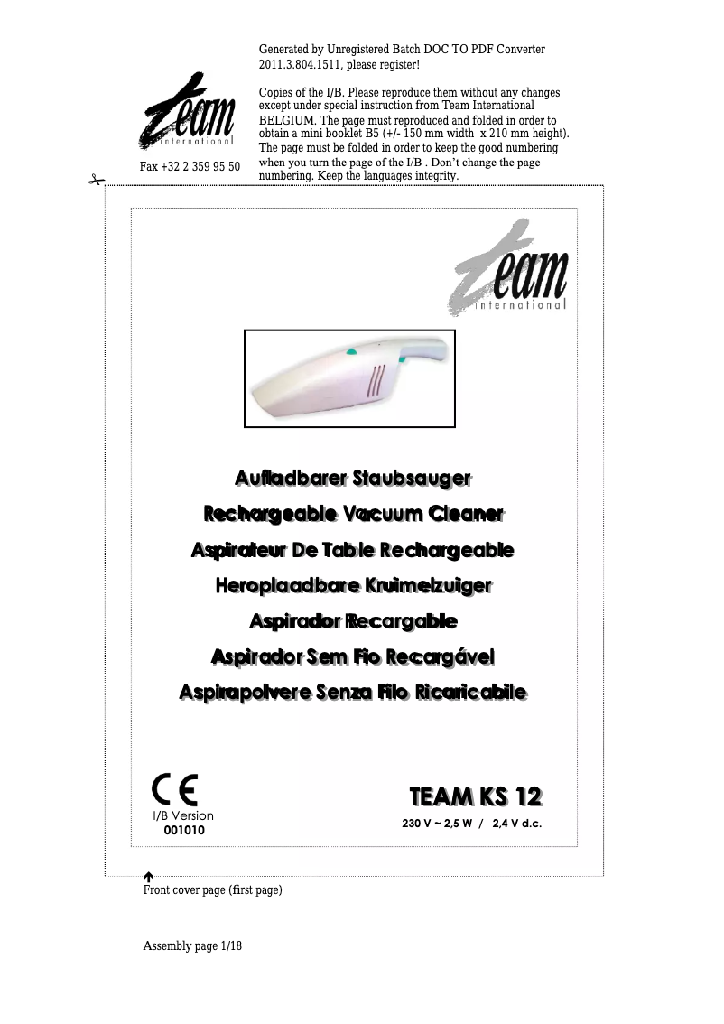 Image de la première page du manuel de l'appareil KS 12