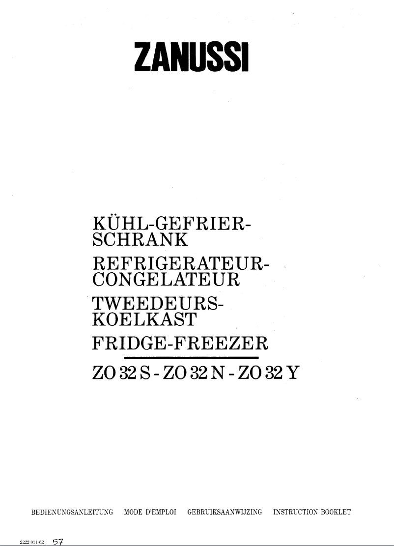 Page 1 de la notice Manuel utilisateur Zanussi ZO 32 s