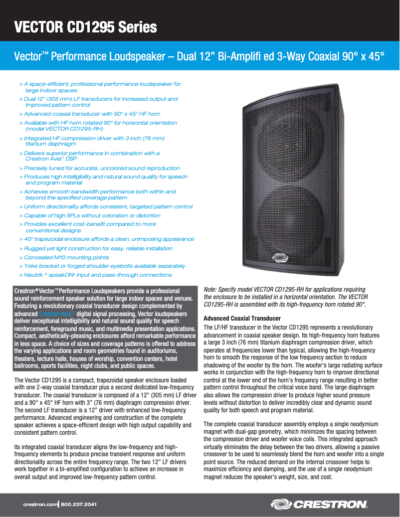 Page n°1 - Manuel utilisateur Crestron Vector CD1295-RH