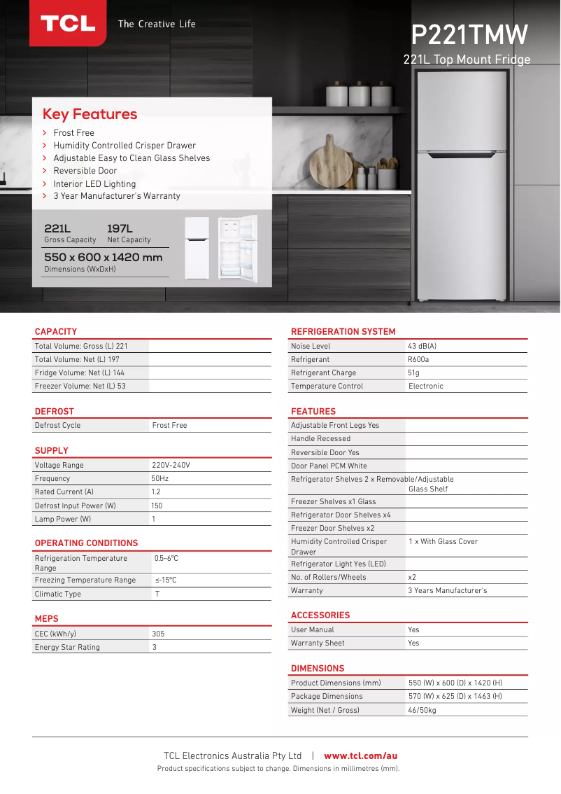 Page 1 de la notice Manuel utilisateur TCL P221TMW