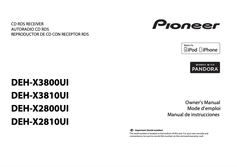 Image de la première page du manuel de l'appareil DEH-X3810UI