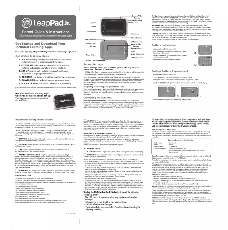 Page n°1 - Manuel utilisateur Leap Frog LeapPad Jr.