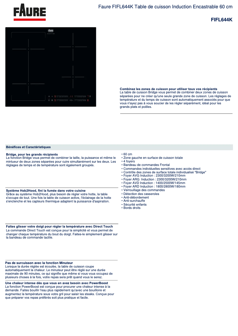 Page n°1 - Fiche technique Faure FIFL644K