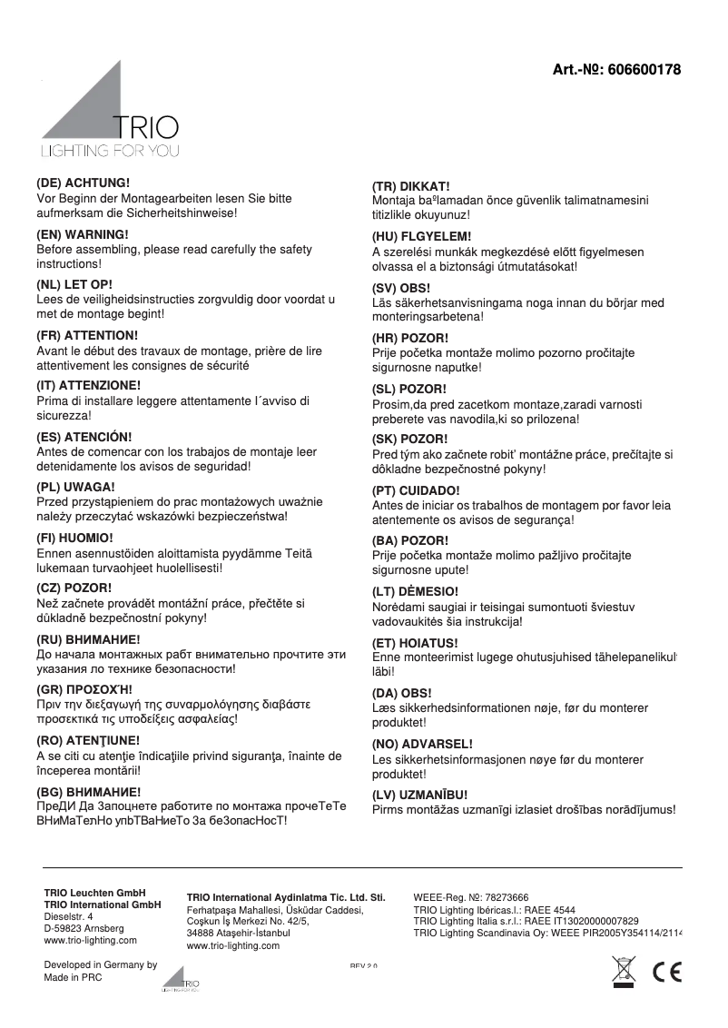 Page n°1 - Manuel utilisateur Trio Lighting Cube 606600178