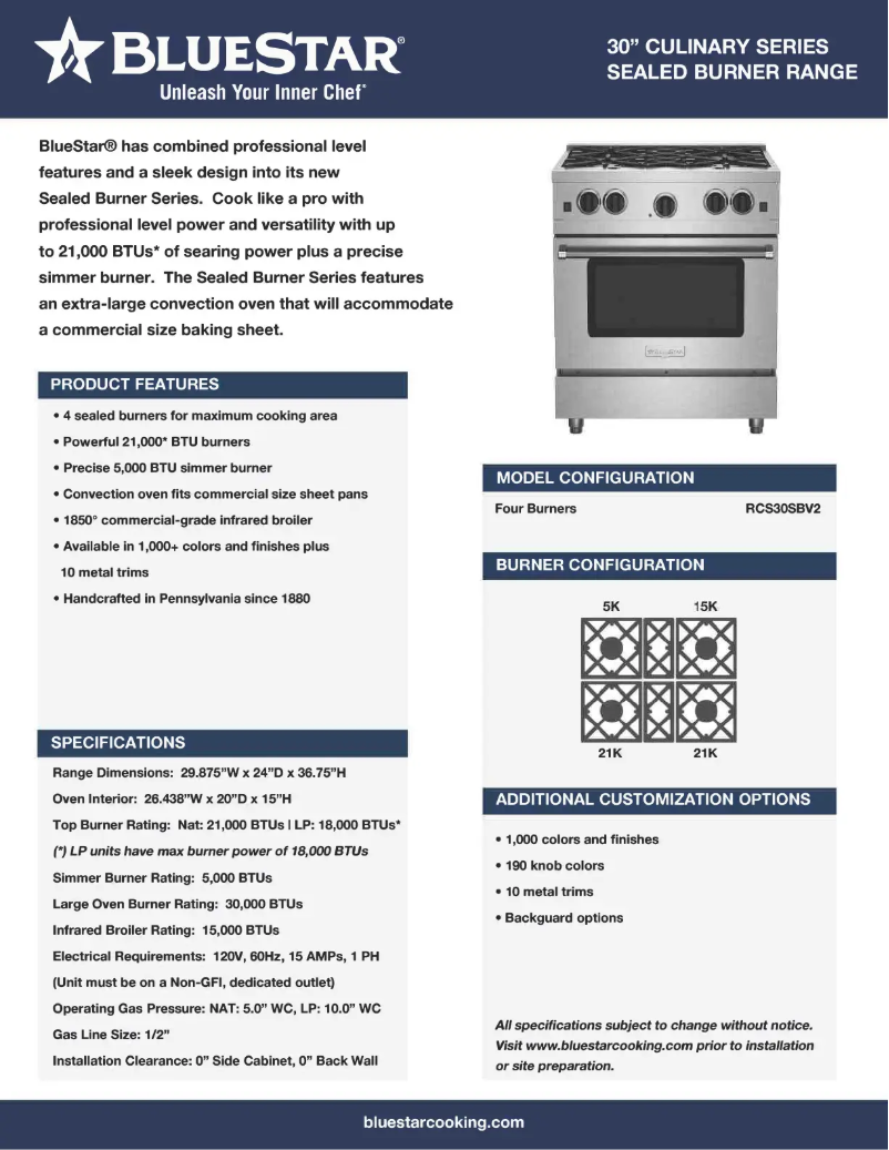 Page n°1 - Fiche technique BlueStar RCS30SBV2C-9005