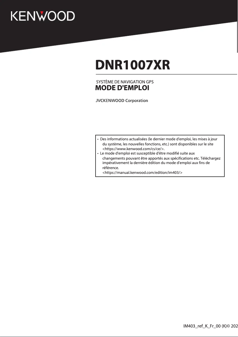 Page n°1 - Manuel utilisateur Kenwood DNR1007XR