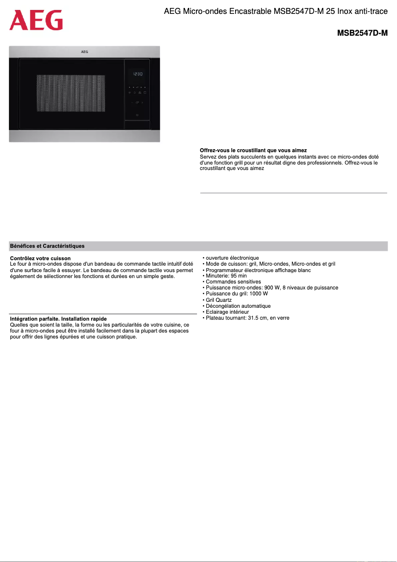 Página 1 del manual Ficha técnica AEG MSB2547D-M