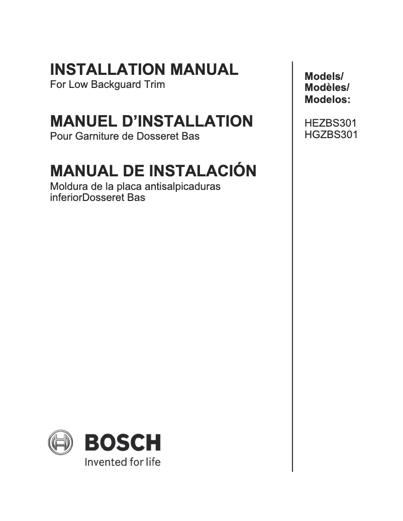 Page 1 de la notice Guide d'installation Bosch HEZBS301