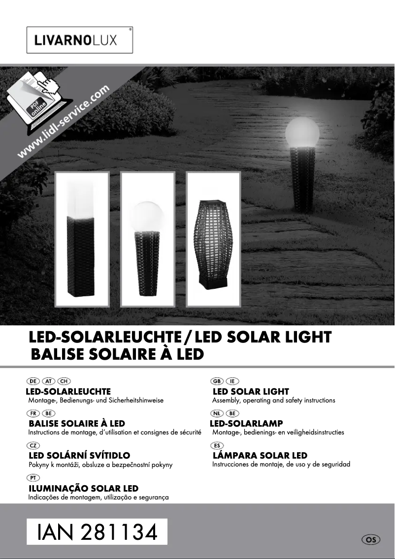 Page 1 de la notice Manuel utilisateur Livarno Lux IAN 281134