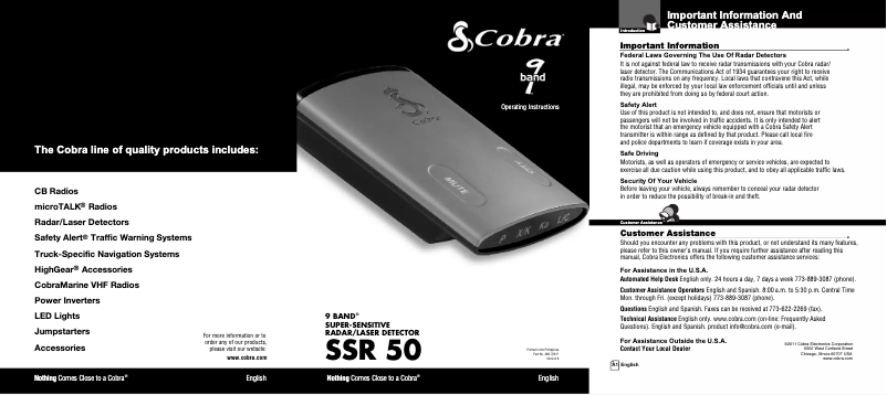 Page 1 de la notice Manuel utilisateur Cobra SSR 50