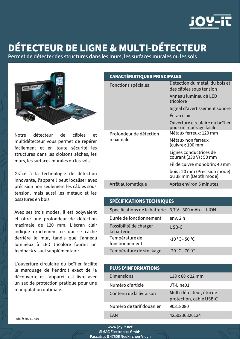 Image de la première page du manuel de l'appareil JT-Line01