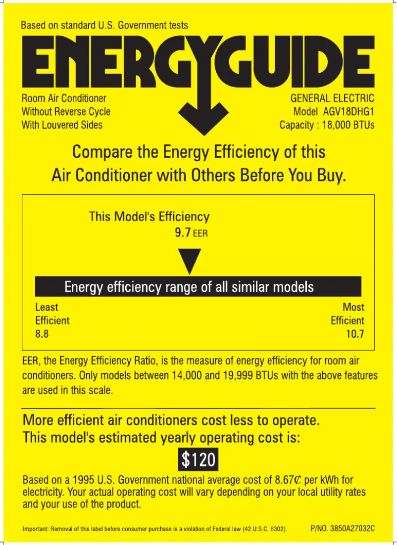Page n°1 - Label énergétique GE AGV18DH