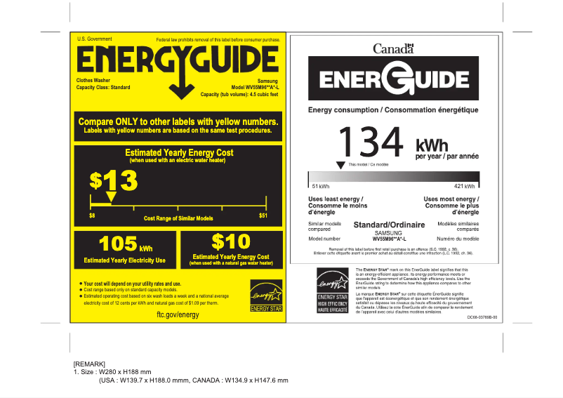 Página 1 del manual Etiqueta energética Samsung WV55M9600