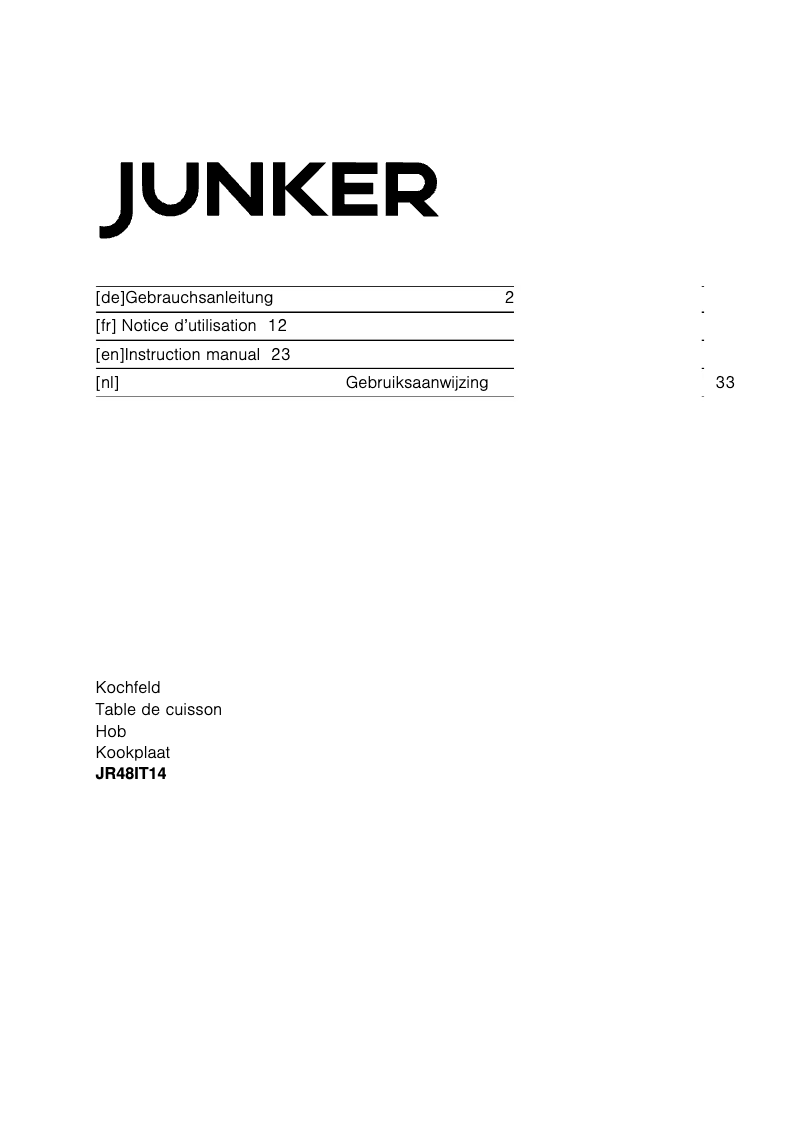 Page n°1 - Manuel utilisateur Junker JR48IT14