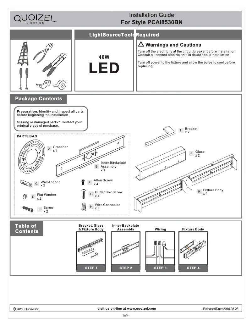 Page 1 de la notice Manuel utilisateur Quoizel Allison PCAI8530BN