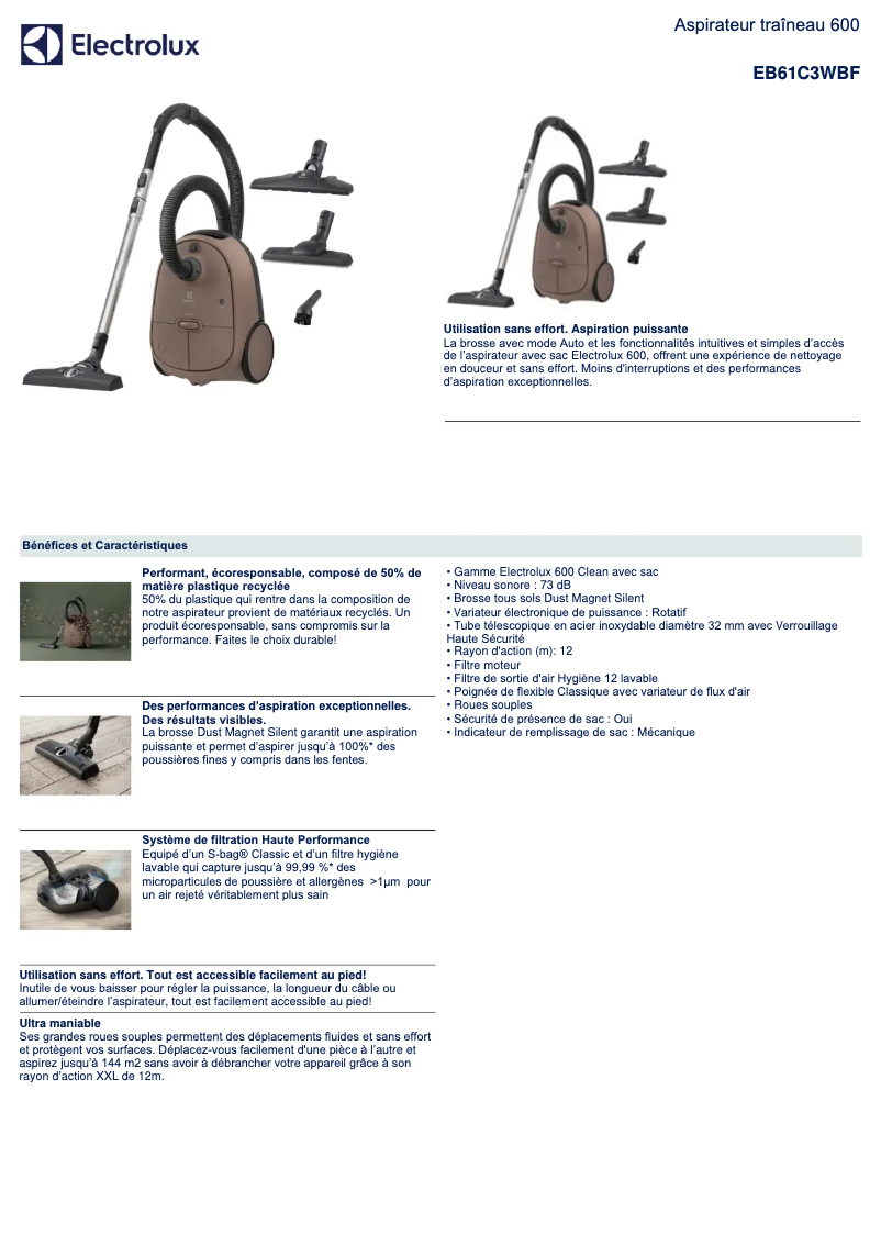 Page 1 de la notice Manuel utilisateur Electrolux EB61C3WBF