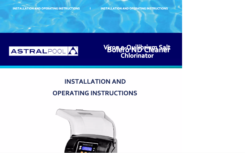 Page n°1 - Manuel utilisateur AstralPool Viron eQuilibrium EQ18