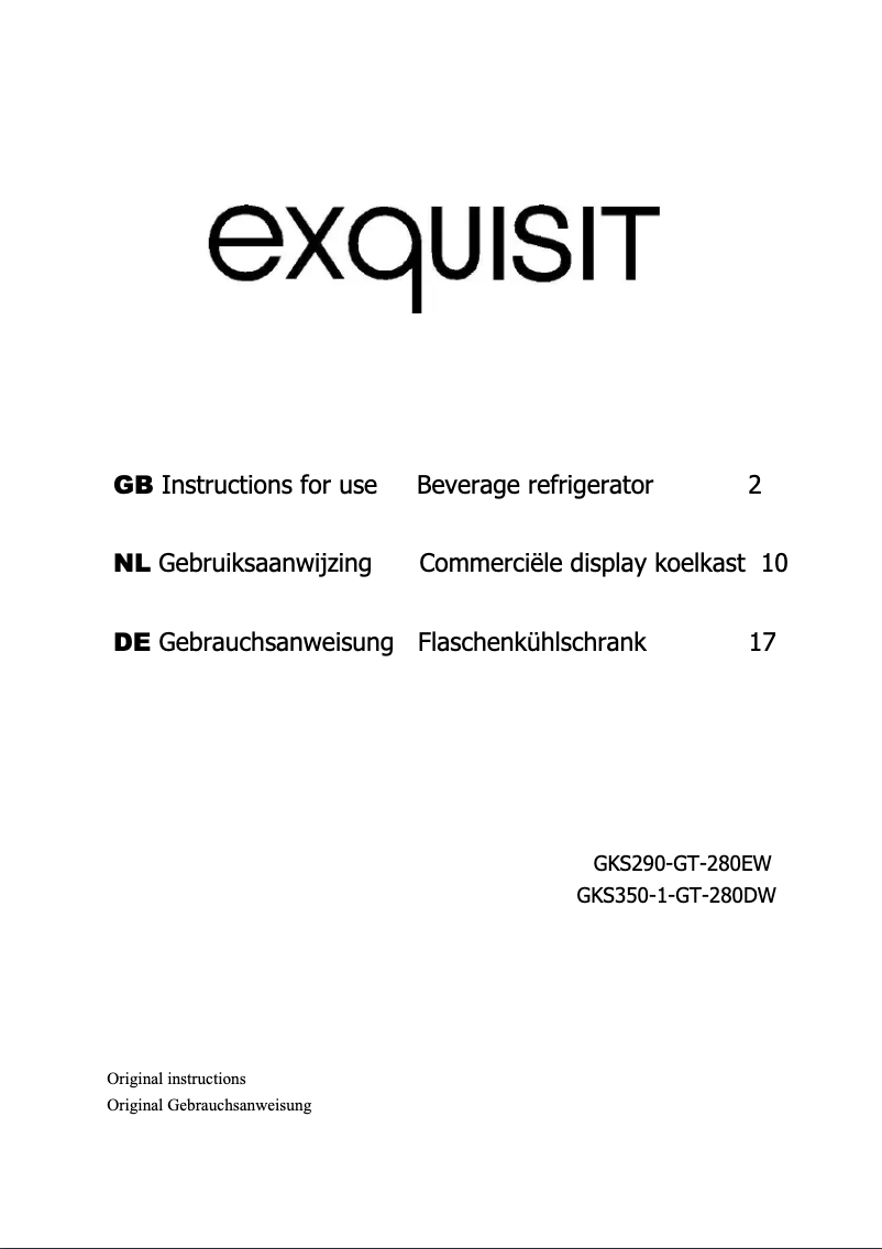 Page 1 de la notice Manuel utilisateur Exquisit GKS290-GT-280EW