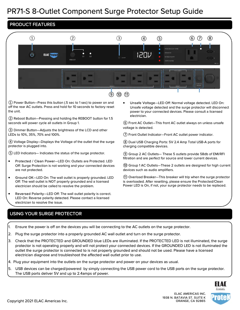 Page 1 de la notice Manuel utilisateur ELAC Protek PR-71S