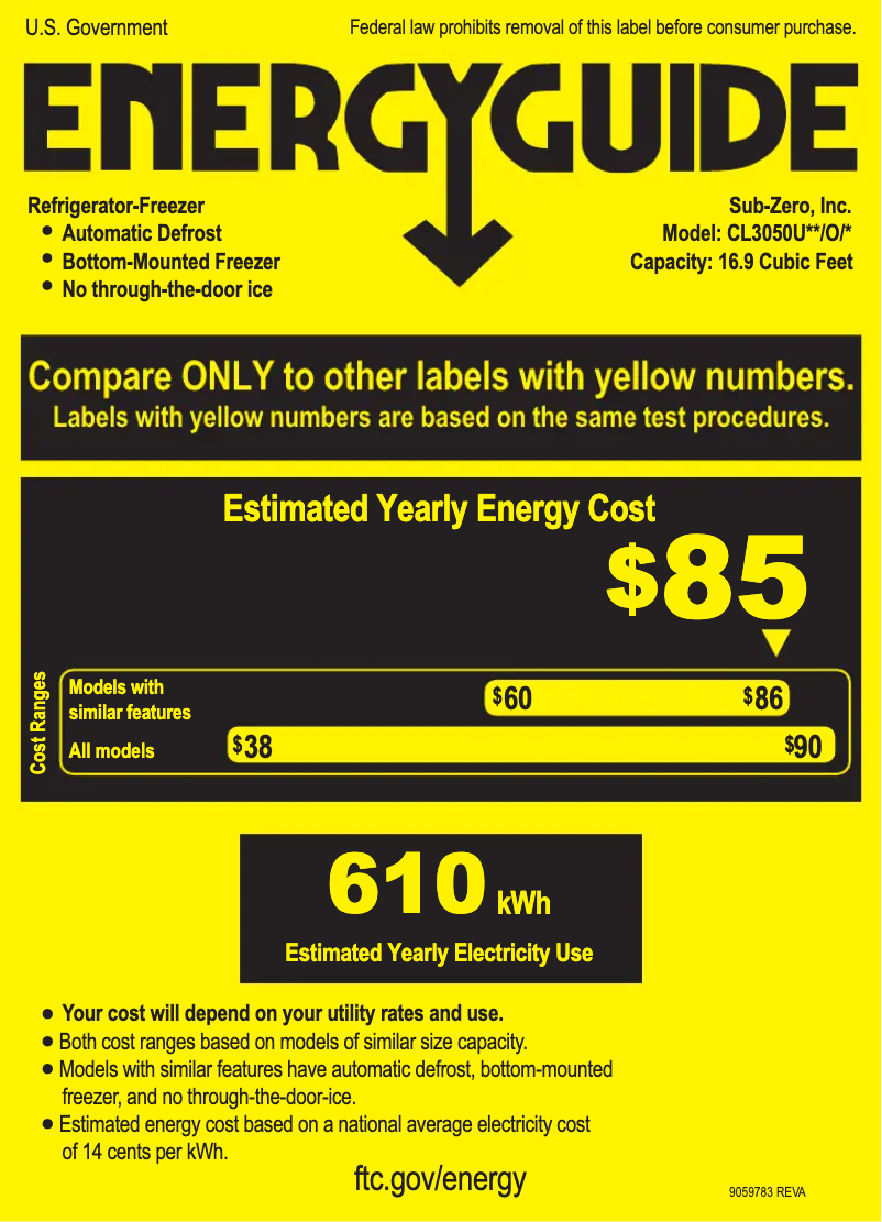 Page 1 de la notice Label énergétique Sub-Zero CL3050UIO