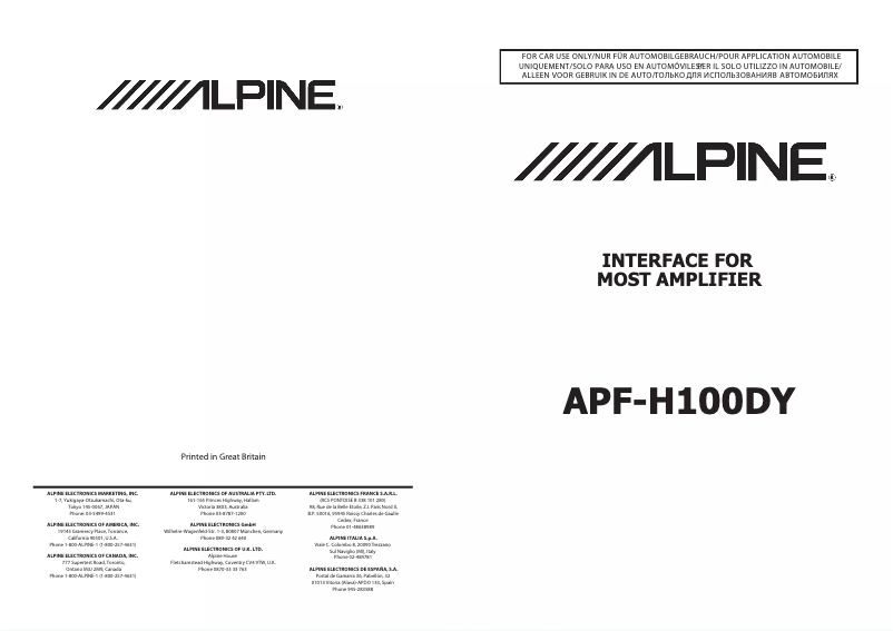 Page n°1 - Manuel utilisateur Alpine APF-H100DY