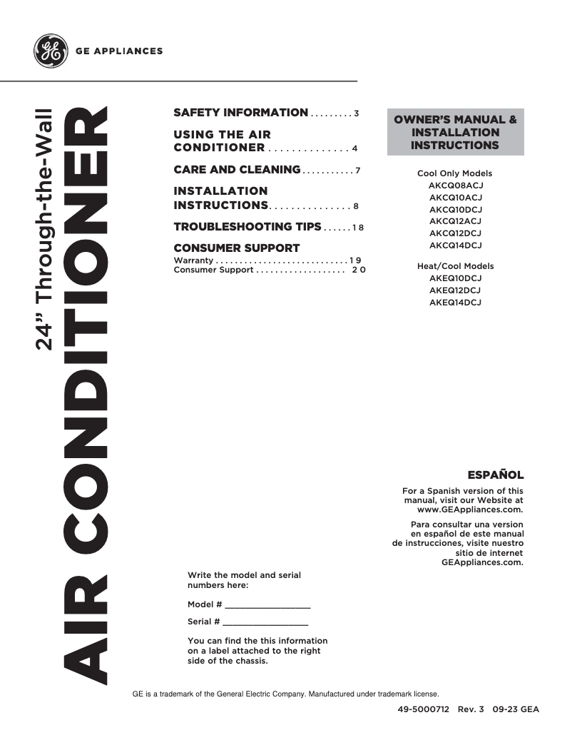 Página 1 del manual Guía de instalación GE AKCQ14DCJ