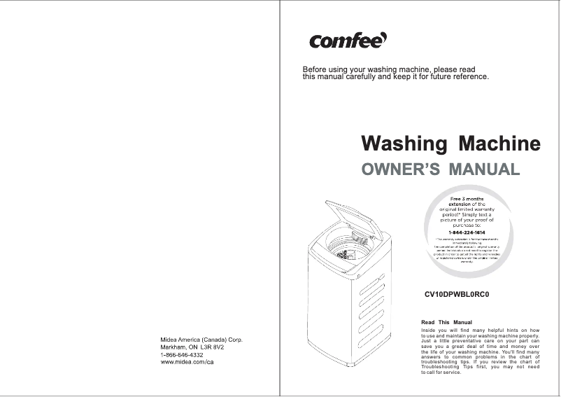 Page n°1 - Manuel utilisateur Comfee CV10DPWBL0RC0