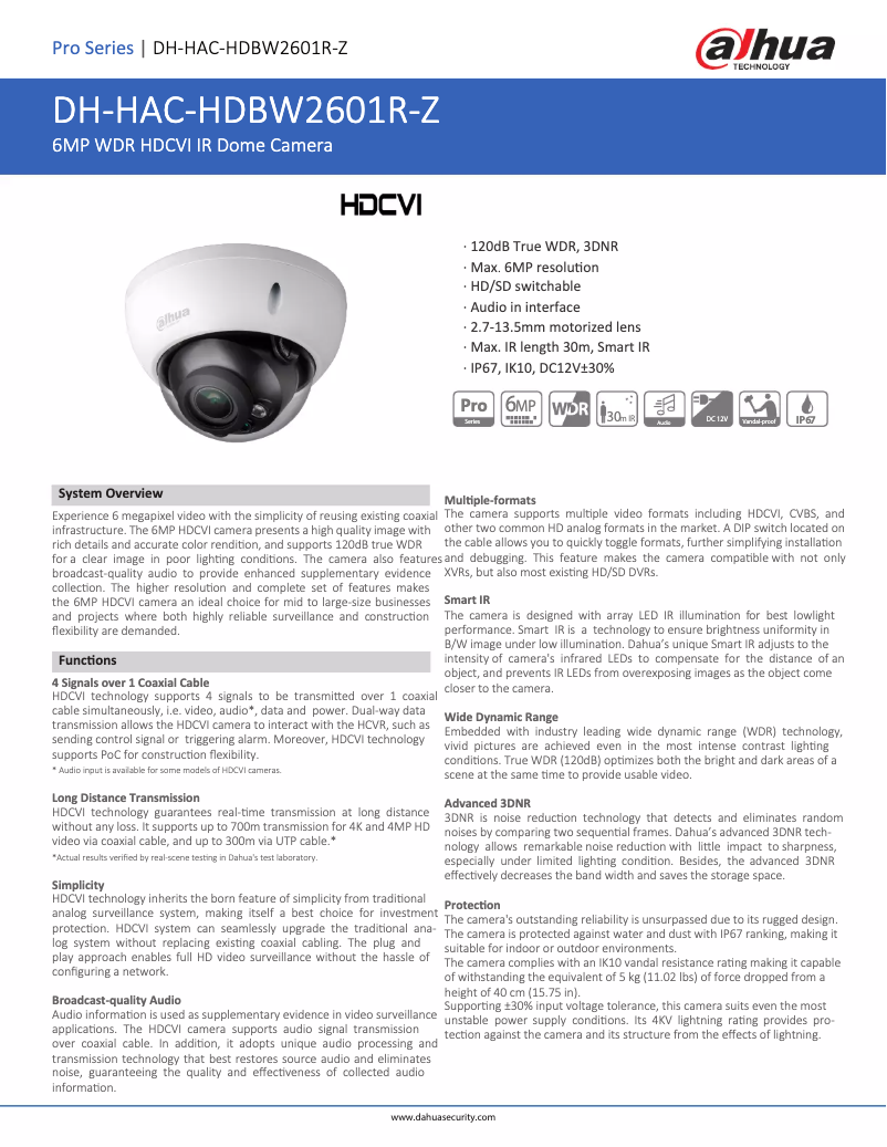 Página 1 del manual Ficha técnica Dahua Technology HAC-HDBW2601R-Z