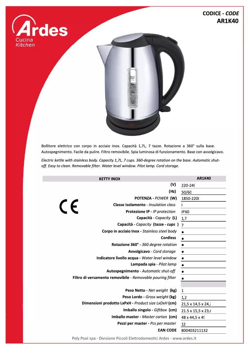 Página 1 del manual Ficha técnica Ardes AR1K40