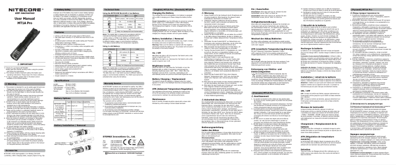 Page 1 de la notice Manuel utilisateur Nitecore MT1A Pro
