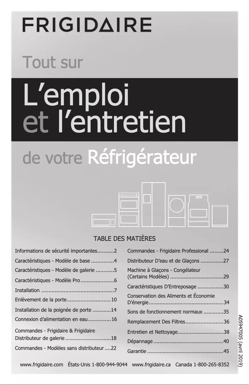 Page n°1 - Manuel utilisateur Frigidaire FFHD2250TS