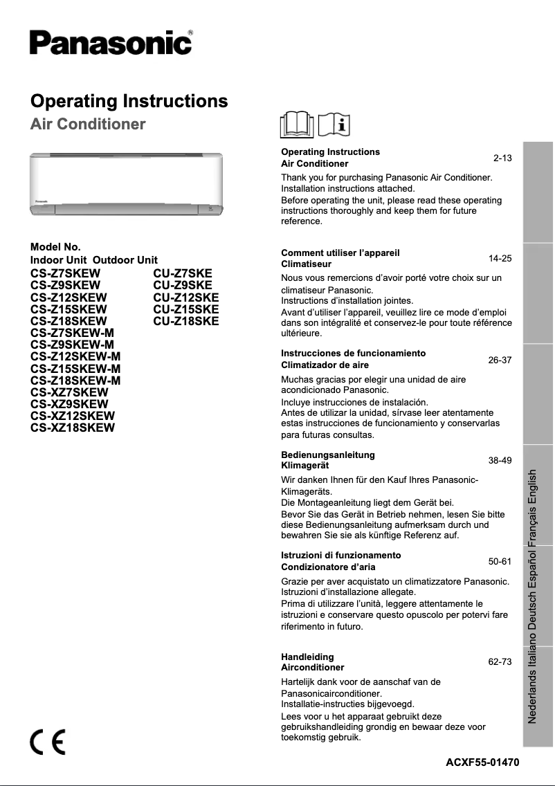 Page 1 de la notice Manuel utilisateur Panasonic CS-Z12SKEWM