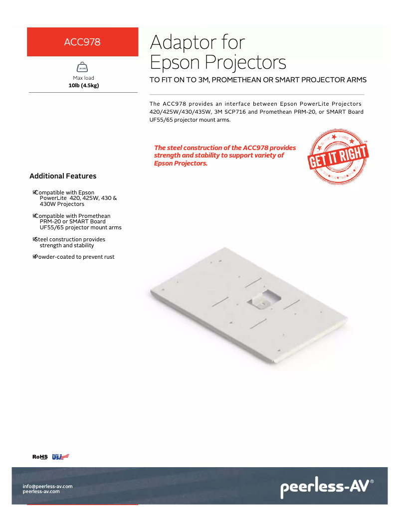 Page 1 de la notice Manuel utilisateur Peerless-AV ACC978