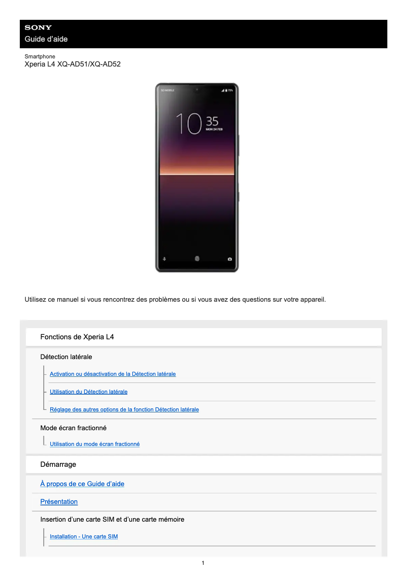 Page 1 de la notice Manuel utilisateur Sony Xperia L4