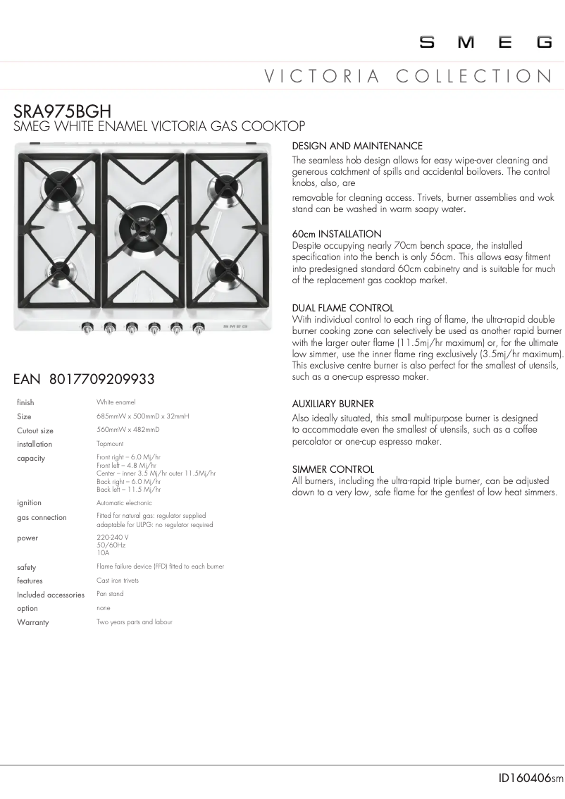 Página 1 del manual Ficha técnica Smeg SRA975BGH