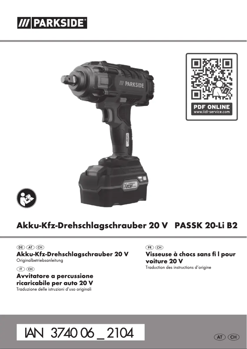 Page 1 de la notice Manuel utilisateur Parkside PASSK 20-Li B2