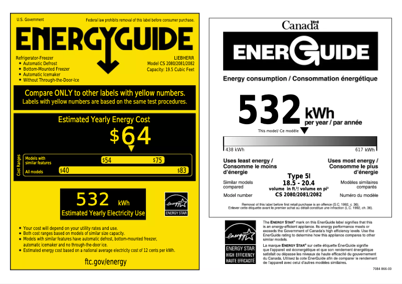 Page 1 de la notice Label énergétique Liebherr CS 2080