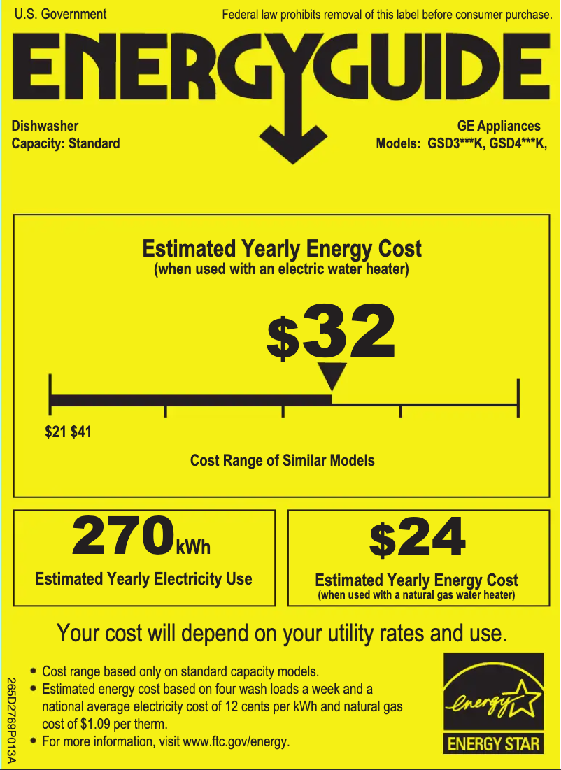 Page n°1 - Label énergétique GE GSD3301KBB