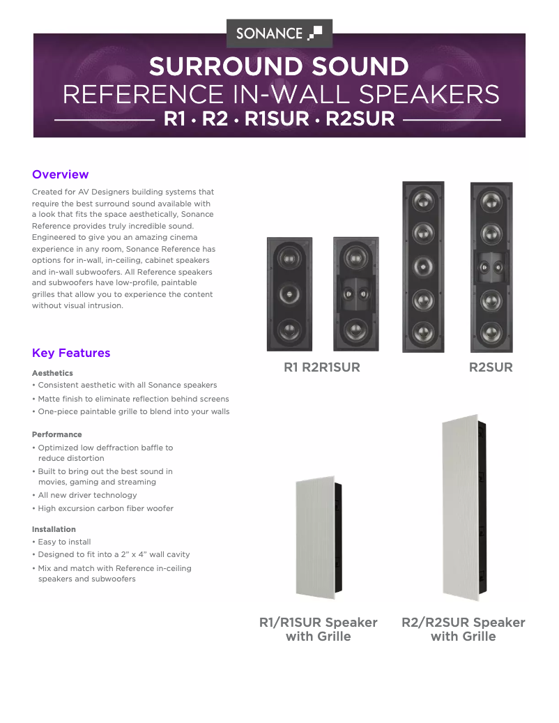 Page 1 de la notice Fiche technique Sonance R1