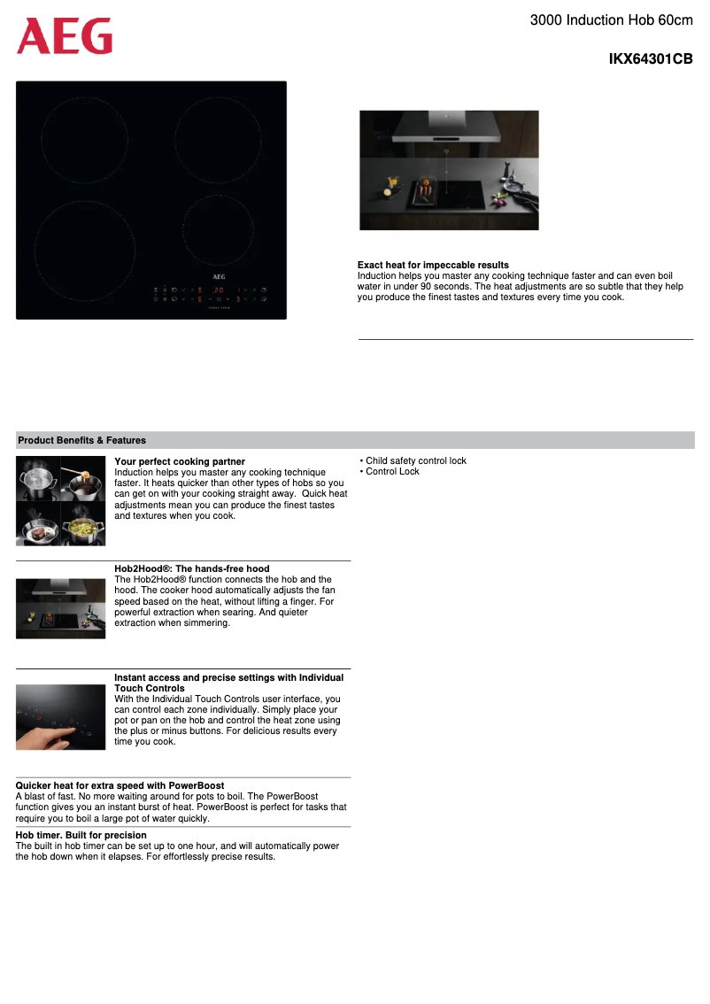 Page 1 de la notice Fiche technique AEG IKX64301CB