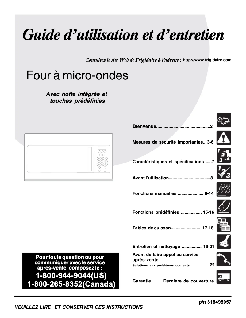 Page 1 de la notice Manuel utilisateur Frigidaire CFMV152KB