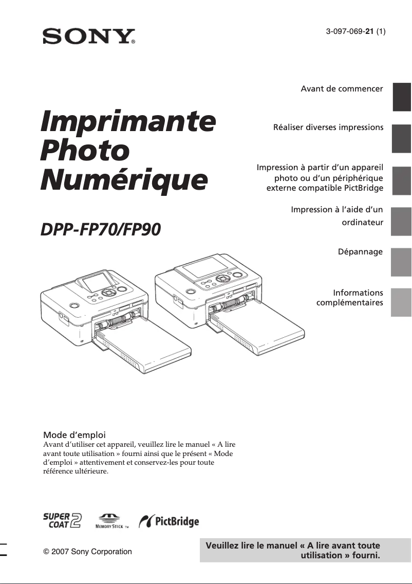 Image de la première page du manuel de l'appareil DPP-FP70